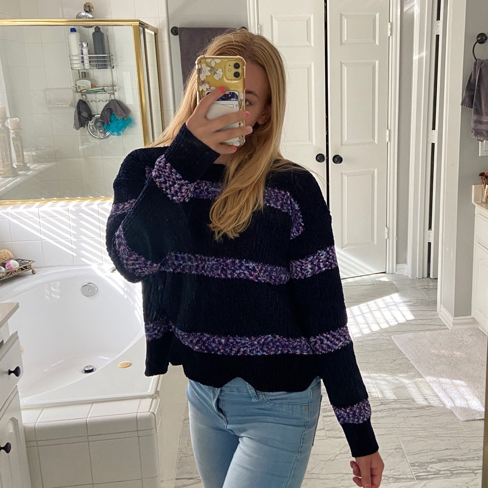 Blush & Bloom Purple and Navy Striped Sweater